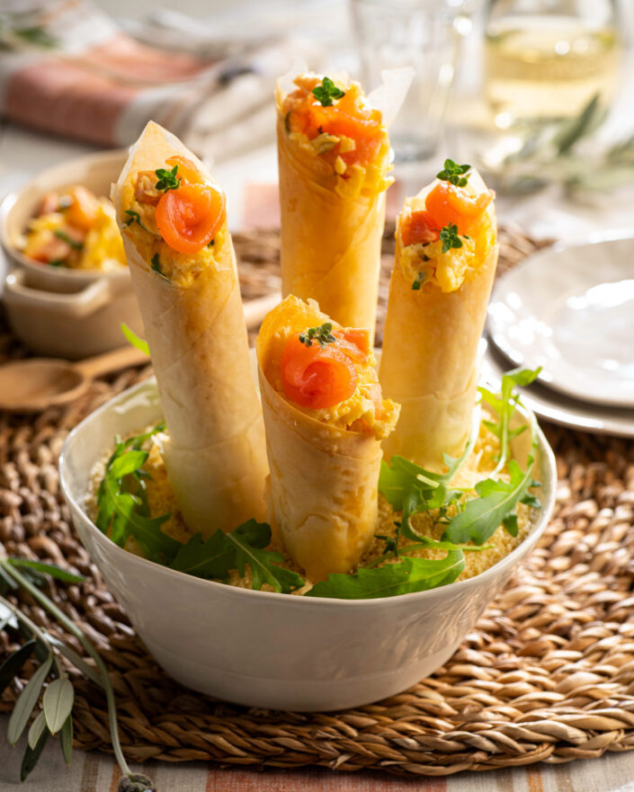 RBA, rollitos de primavera, salmón y tortilla.